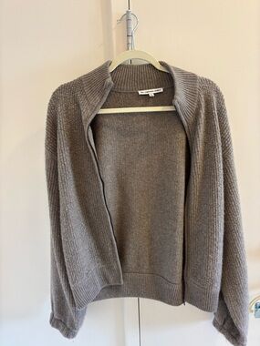 The Cashmere Project Open-Front Knit Cardigan in Taupe